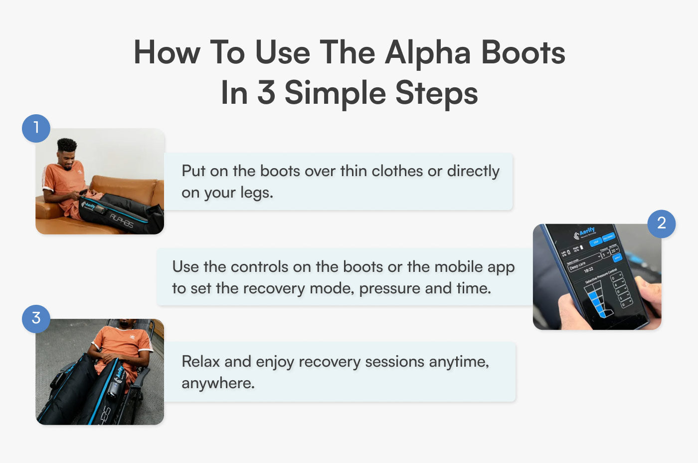 Aerify Wireless Alphas Compression Boots with app, portable recovery and travel bag
