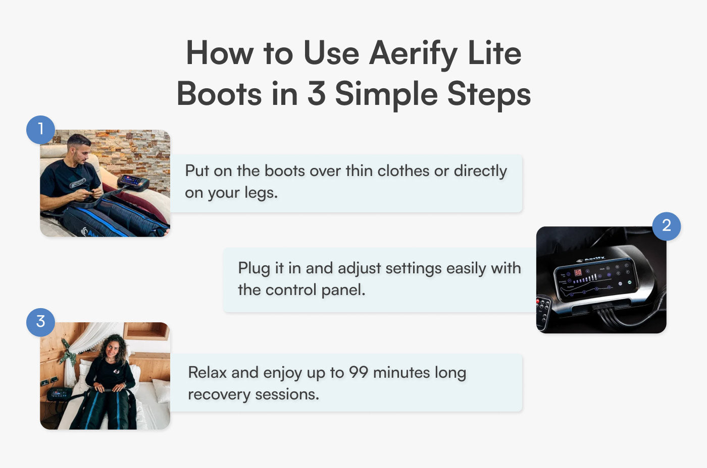 Aerify Lite Compression Boots with plug-in recovery, remote, and multiple mode control